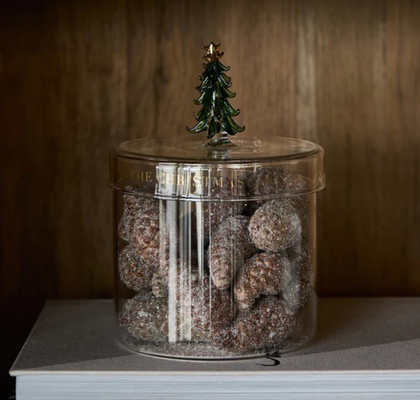 BOŽIČNO DREVO STEKLENI KOZAREC S POKROVOM