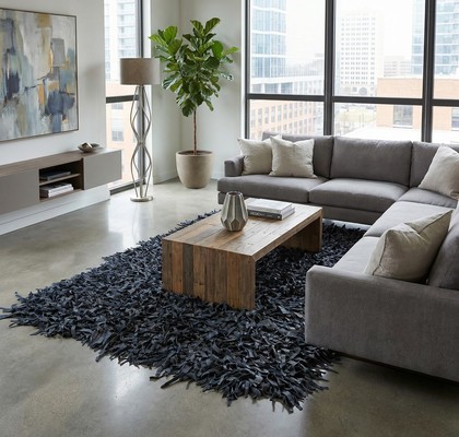 PREPROGA Z USNJENIMI TRAKCI ČRNA 120X180