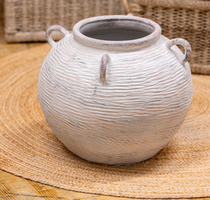 VELIKA BELA KERAMIČNA VAZA S ŠTIRIMI ROČAJI